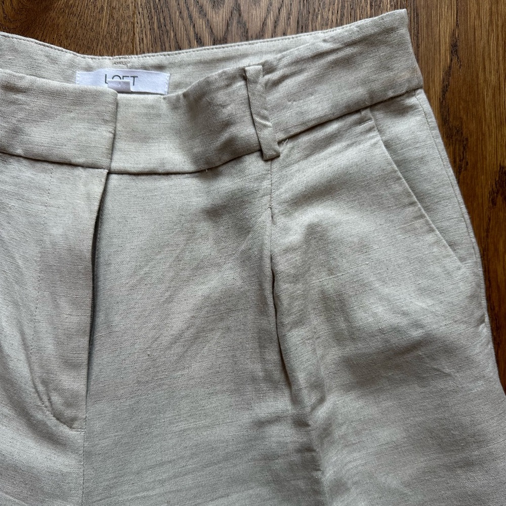 LOFT Peyton High Rise Wide Leg Trouser in Linen, Tan, Size 6 - Picture 2 of 8